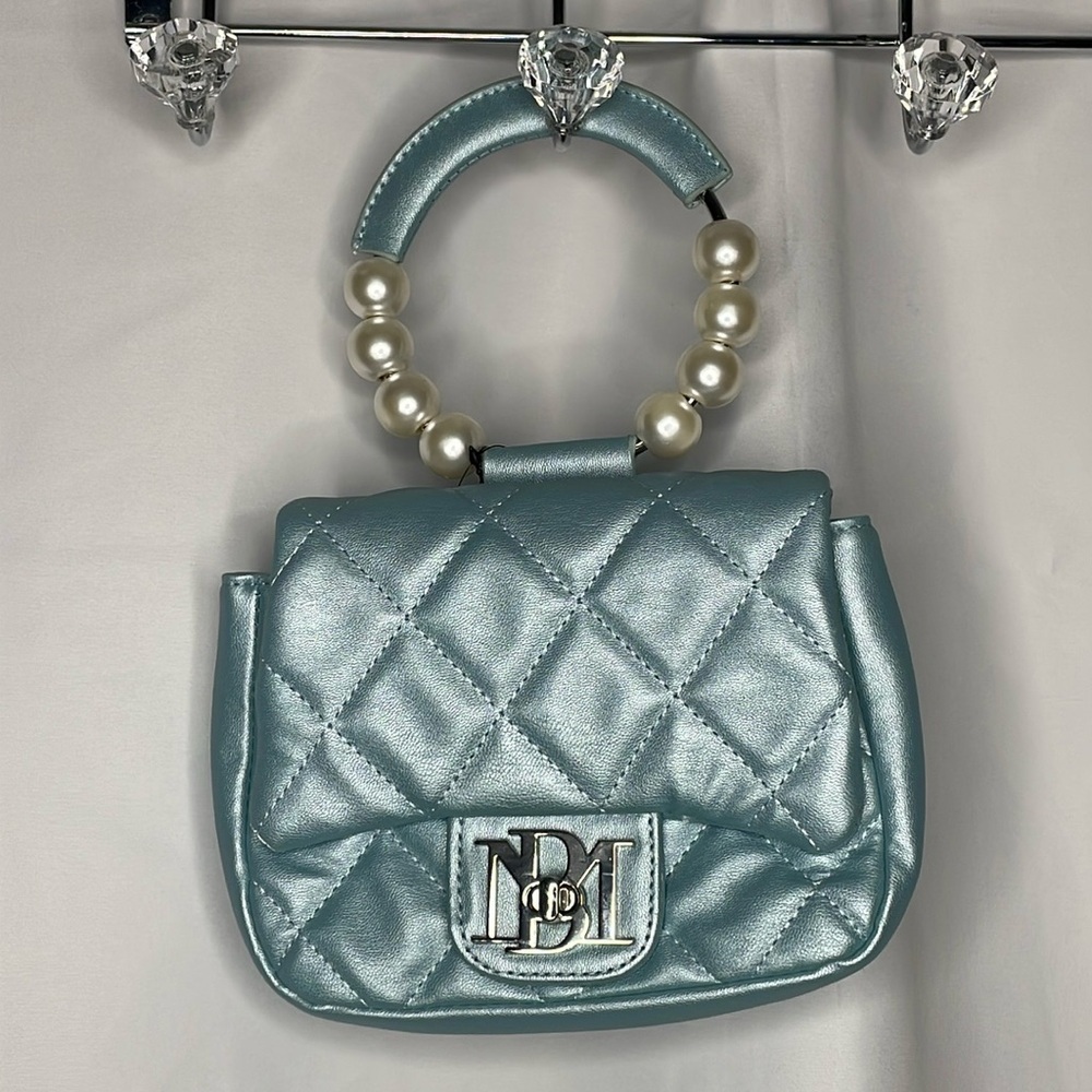 Badgley Mischka Vegan Leather Metallic Blue Pearl Crossbody